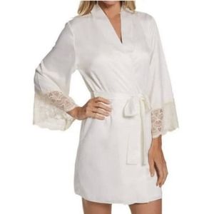 Flora‎ Nikrooz Charmeuse wrap robe heart lace Ivory bridal bride romantic S/M
